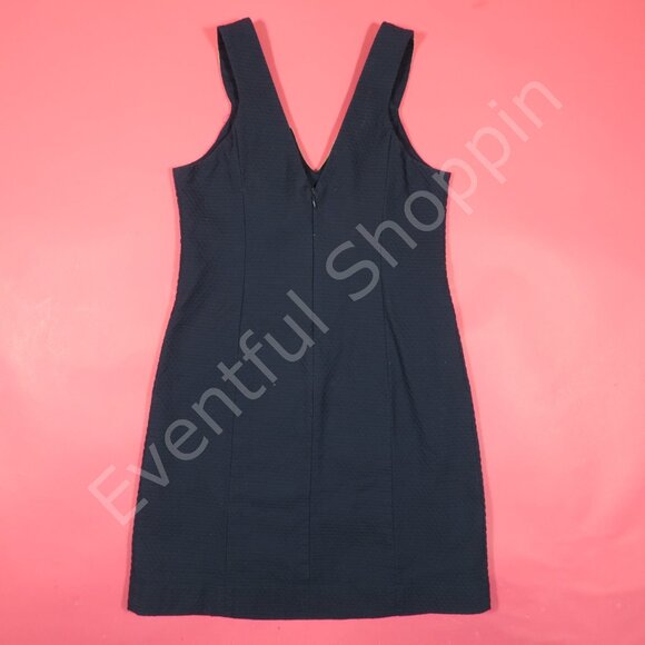 Lilly Pulitzer Largo Dress Womens 0 Blue Shift Gold Trim Sleeveless V Neck - Picture 3 of 7